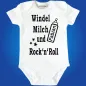 Preview: Baby‑Body mit Spruch „Windel, Milch und Rock’n’Roll“