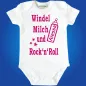 Preview: Babybody mit Musik‑Spruch und Flaschen Grafik
