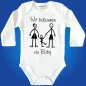 Preview: Baby‑Body mit Spruch „Wir bekommen ein Baby“ und Strichmännchen