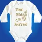 Preview: Baby‑Body mit Spruch „Windel, Milch und Rock’n’Roll“