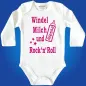 Preview: Babybody mit Musik‑Spruch und Flaschen Grafik