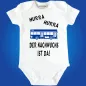 Preview: Baby‑Body mit Spruch „Hurra hurra der Nachwuchs ist da“ und Bus