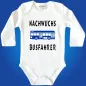 Preview: Babybody mit Spruch und Bus-Grafik - mit freier Farbwahl