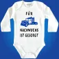Preview: Baby‑Body mit Spruch „Hurra hurra der Nachwuchs ist da“ und LKW