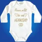 Preview: Baby‑Body mit Herzen, Ringen und wählbarem Eltern‑Spruch