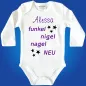 Preview: Babybody mit personalisiertem Text und funkelndem Motiv