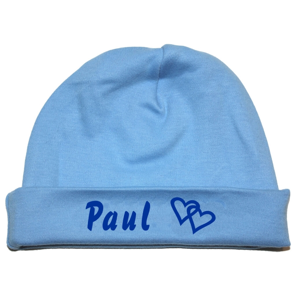 Preview: Babymütze mit Wunschname und Herzen