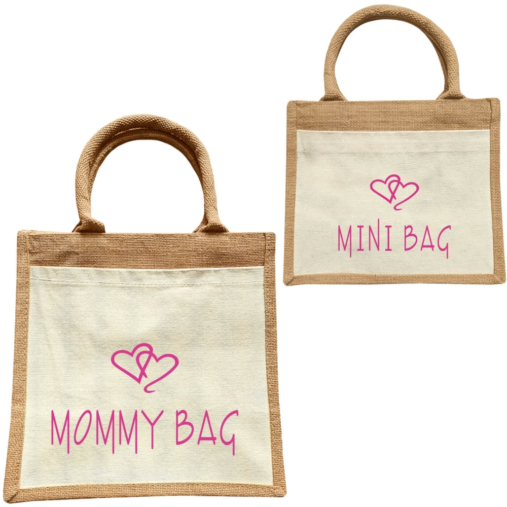 Preview: Jute Tasche Mommy Bag & Mini Bag - Mami & Kinder Handtasche