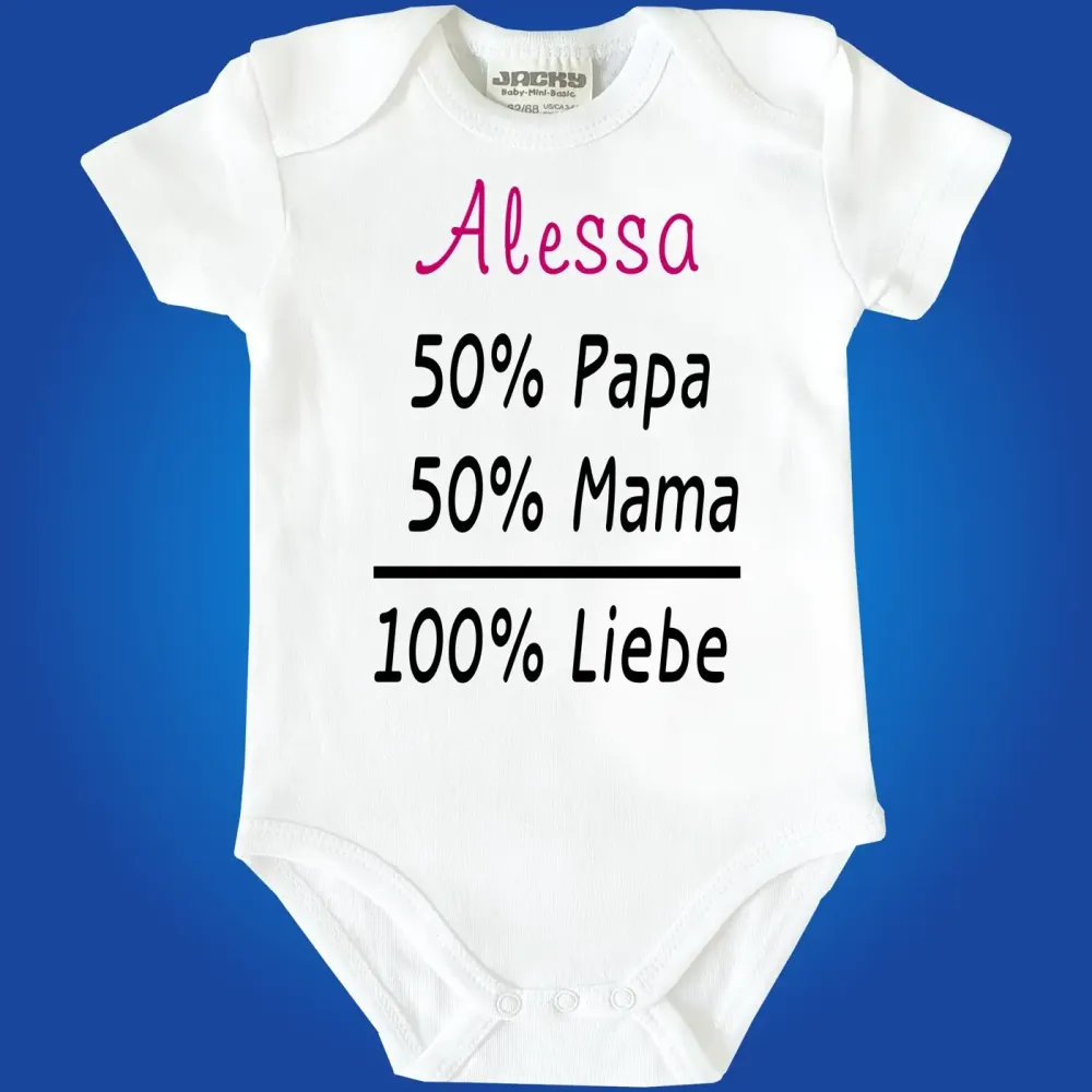 Preview: Baby‑Body „100% Liebe“ mit individuellem Namen