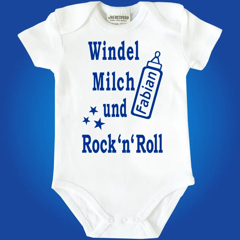 Preview: Babybody mit personalisiertem Namen auf Babyflasche