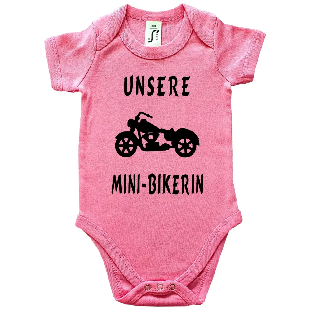 Babybody mit Supersportler‑Grafik für Mini‑Bikerin