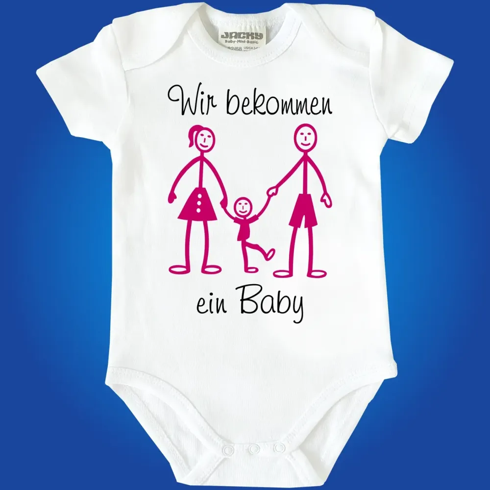 Baby‑Body mit Mama‑Papa‑Kind Strichmännchen