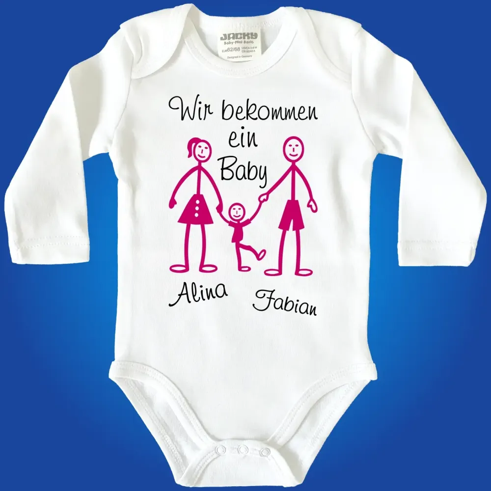 Baby‑Body mit Mama‑Papa‑Kind Strichmännchen