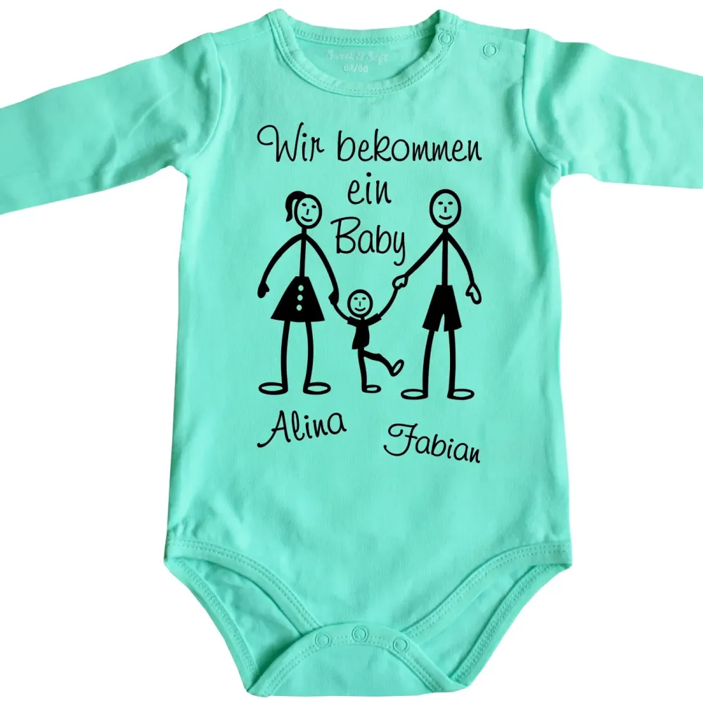 Preview: Babybody „Wir bekommen ein Baby“ mit Personalisierung
