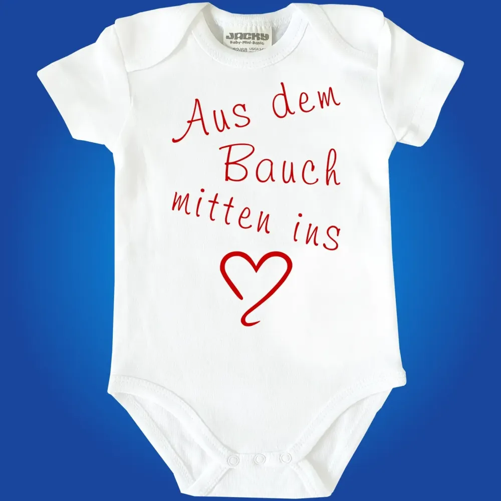 Babybody Geburtsspruch mit Herzmotiv