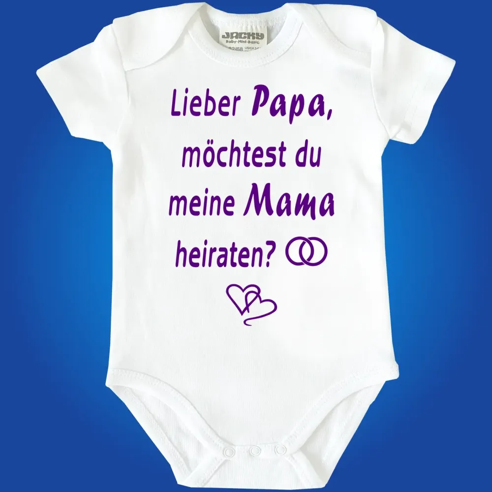 Baby‑Body „Mama/Papa willst du uns heiraten“ mit Ring‑Symbolen