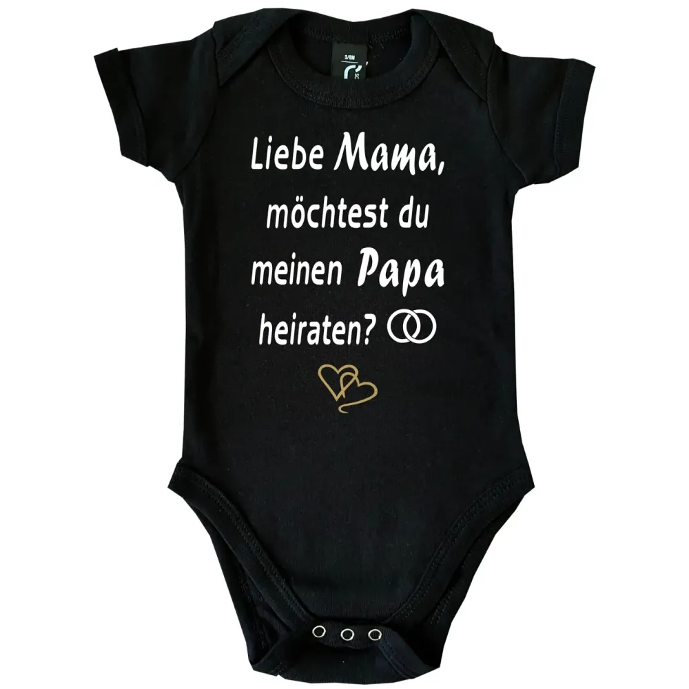 Babybody „Papa, willst du uns heiraten“ mit Herzchen Grafik