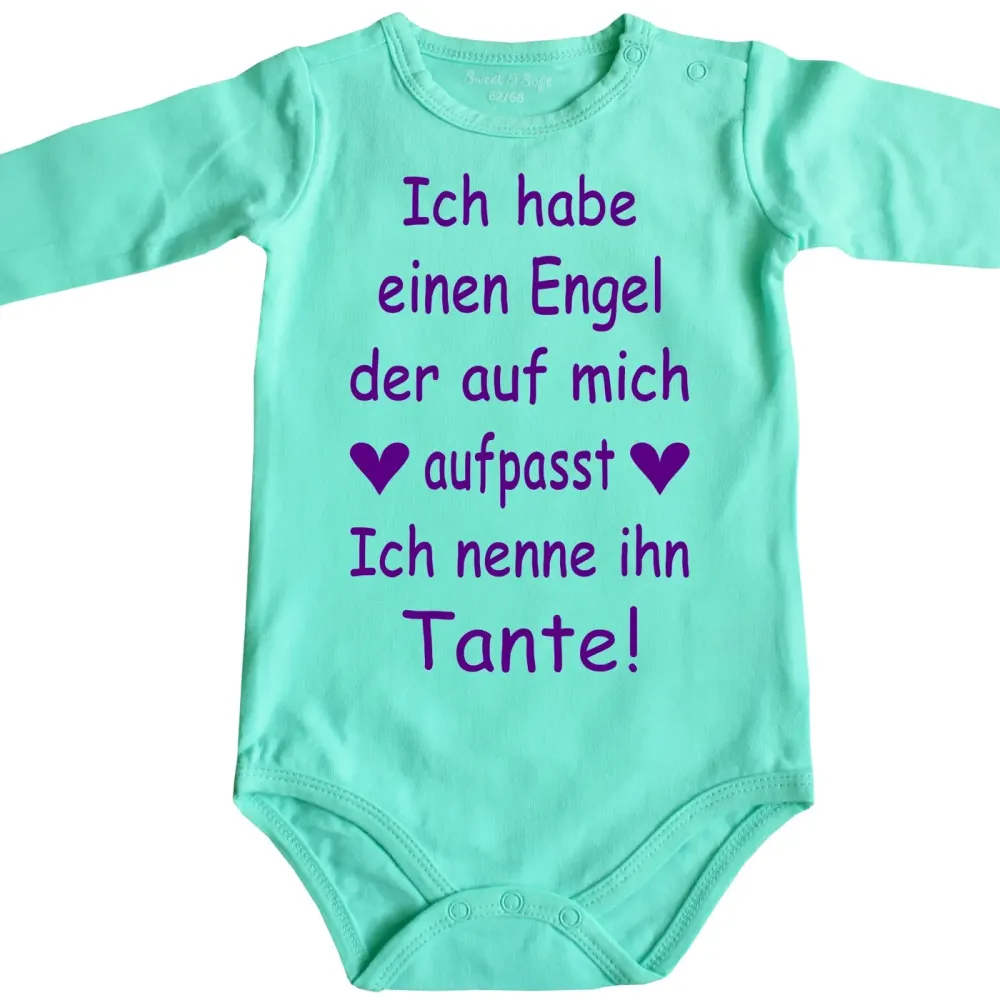 Preview: Bedruckter Babybody mit Engel‑Spruch für Neugeborene