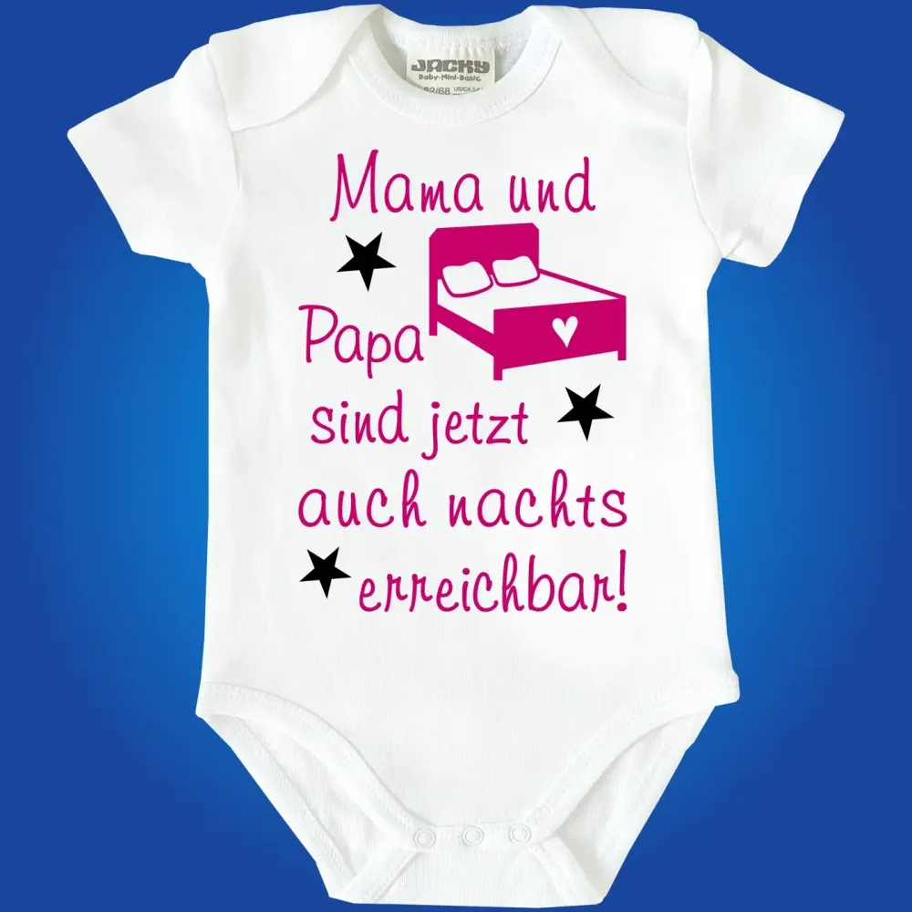 Preview: Bedruckter Baby‑Body mit lustigem Mama‑Papa‑Spruch