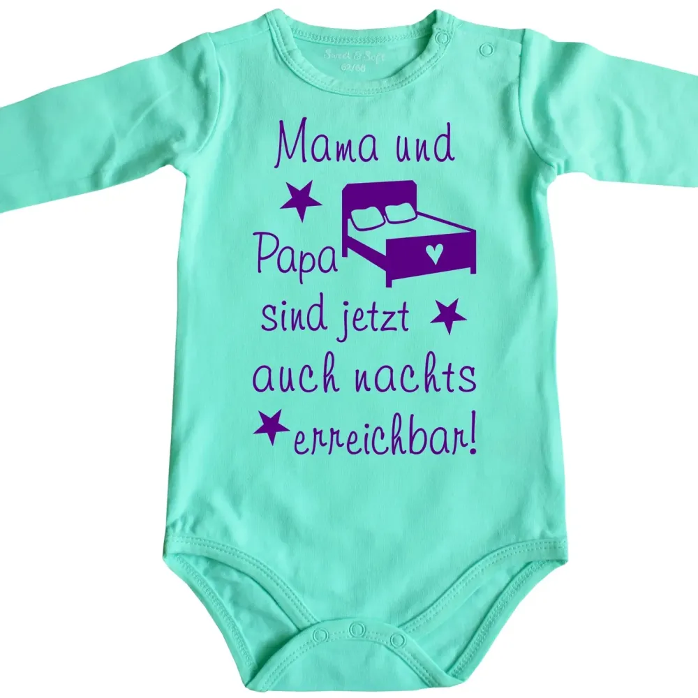 Preview: Babybody mit humorvollem Nacht‑Motiv für Eltern
