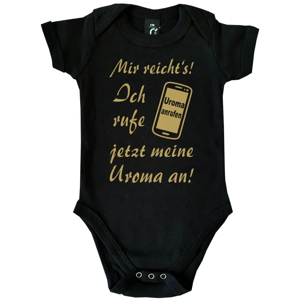 Bedruckter Babybody mit Fun‑Spruch „Ich rufe jetzt … an“