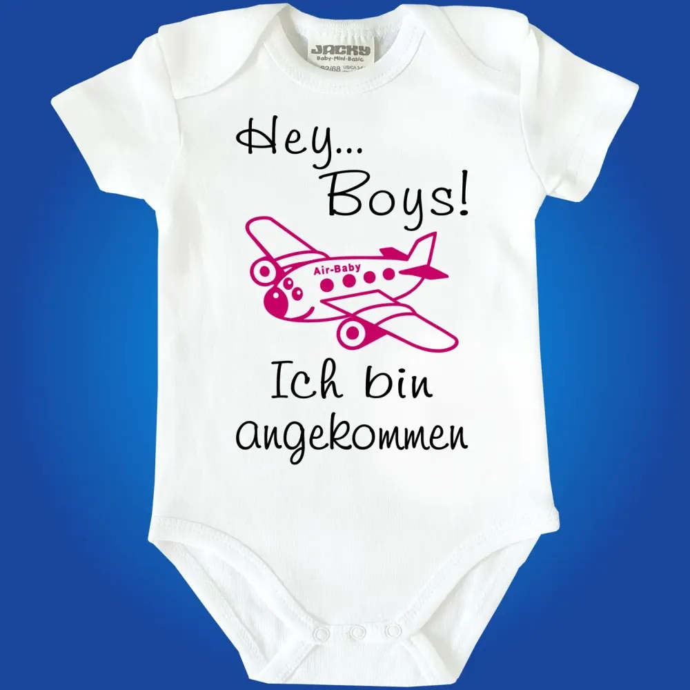 Babybody mit humorvollem Spruch und Flugzeug