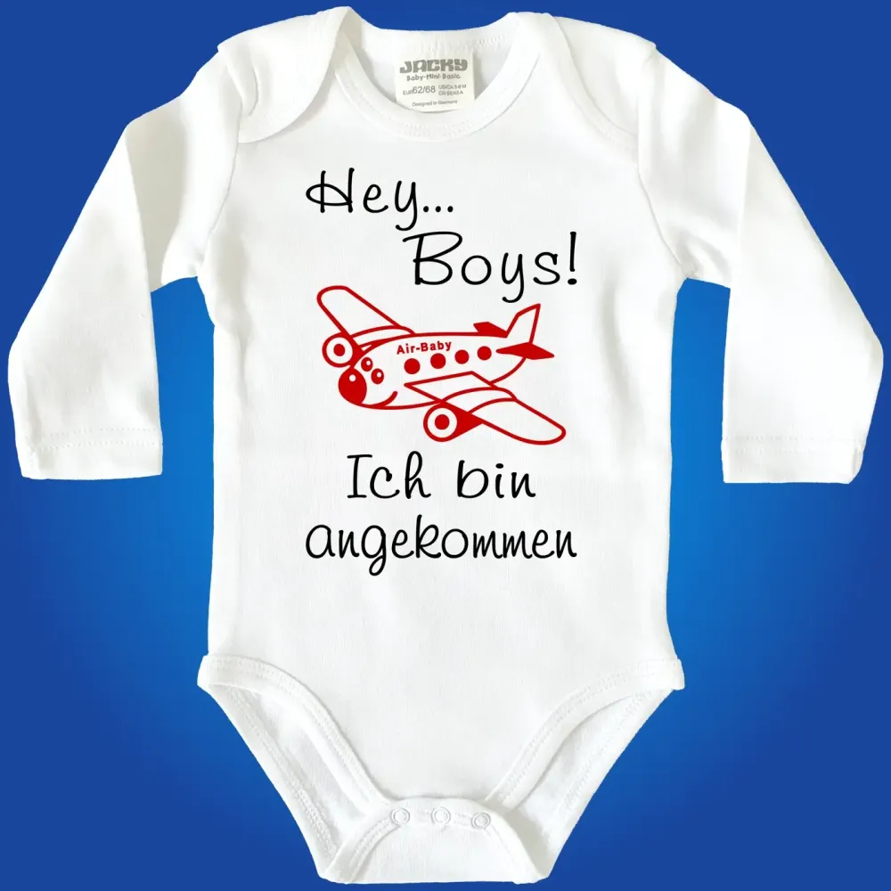 Babybody mit wählbarem Text „Hey Ladys/Boys“