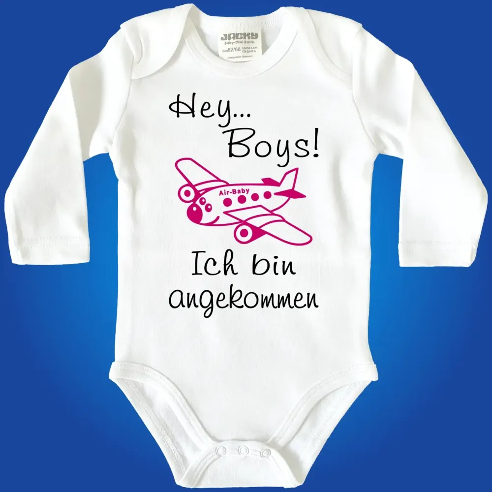 Babybody mit humorvollem Spruch und Flugzeug