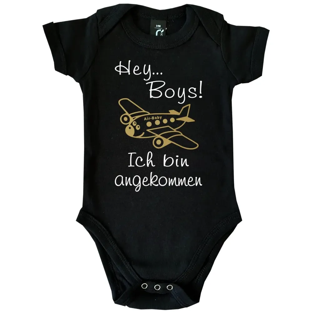 Babybody mit Flugzeug Grafik und Fun‑Text