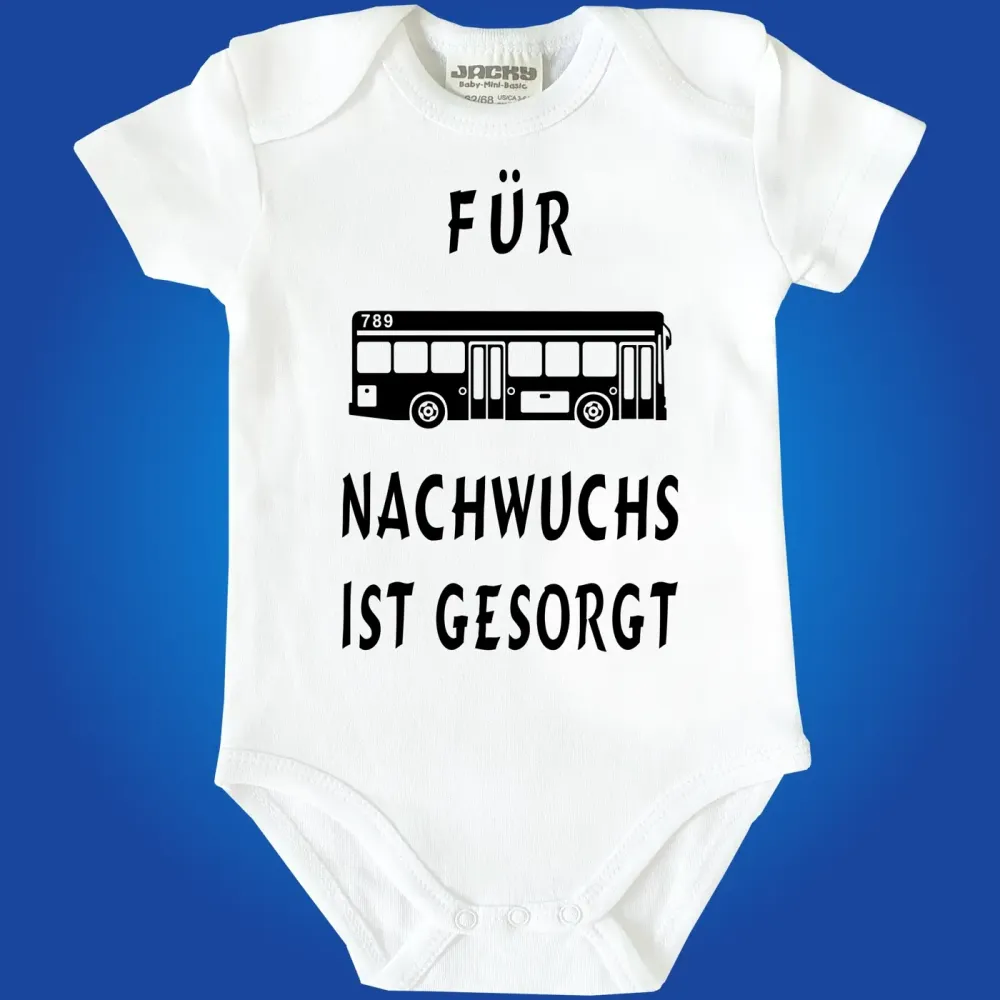 Baby‑Body mit wählbarer Busfarbe und Spruch