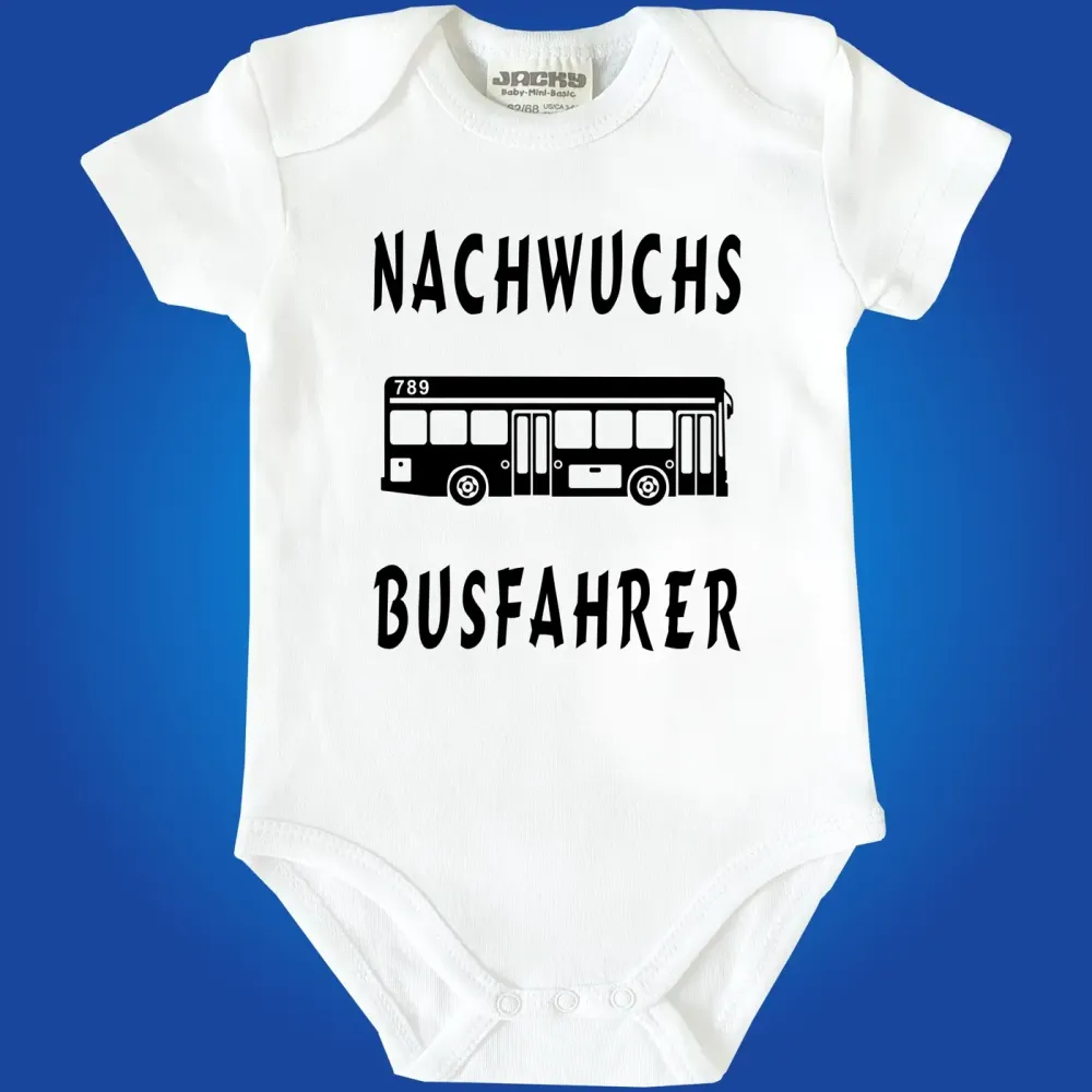 Babybody mit Bus‑Illustration und Nachwuchs Spruch