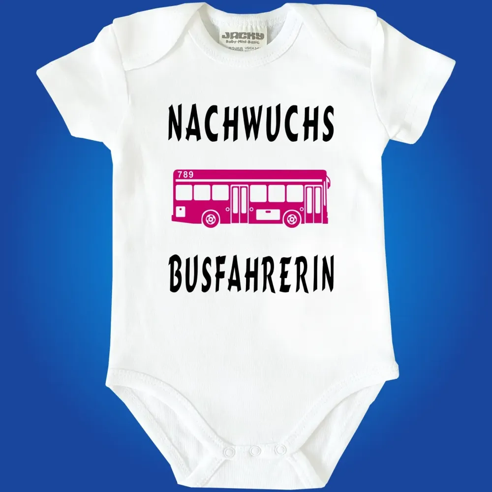 Preview: Baby‑Body Nachwuchs Busfahrerin mit bunter Bus‑Grafik