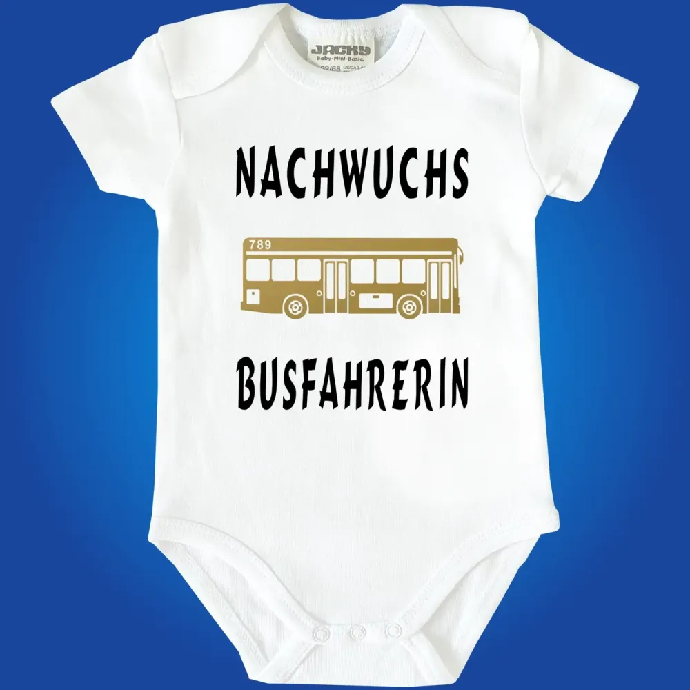Baby‑Body mit farbigem Bus und lustigem Spruch