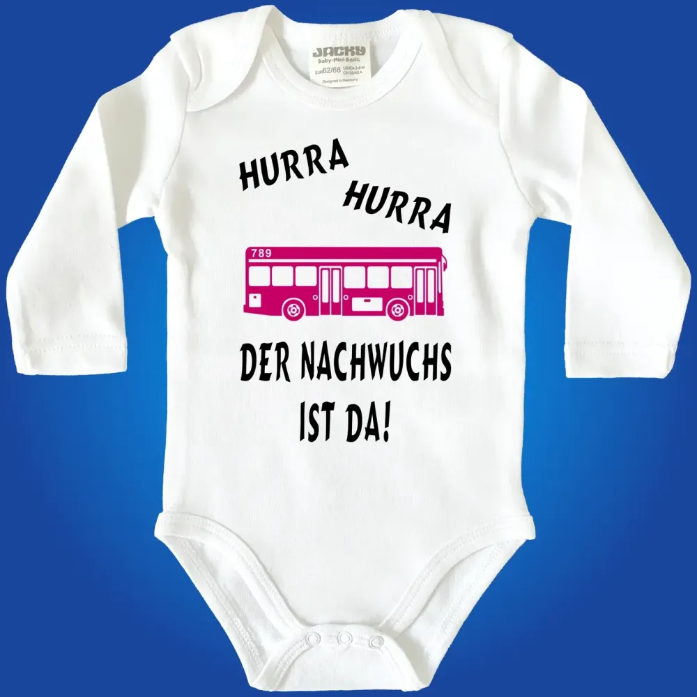 Baby‑Body mit wählbarer Busfarbe und Spruch