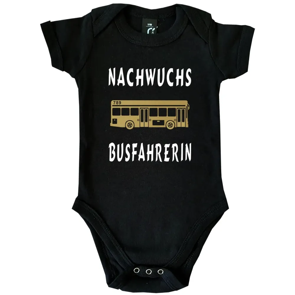 Preview: Baby‑Body Nachwuchs Busfahrerin mit bunter Bus‑Grafik