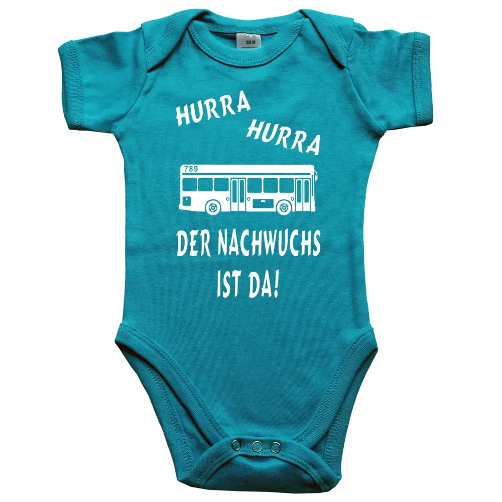 Baby‑Body mit wählbarer Busfarbe und Spruch