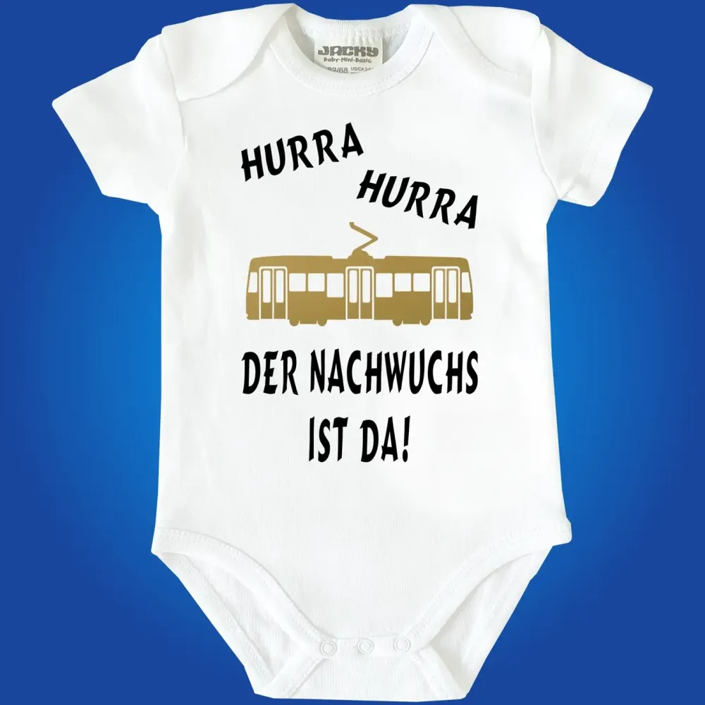 Baby‑Body Nachwuchs Straßenbahnfahrerin mit bunter Tram‑Grafik