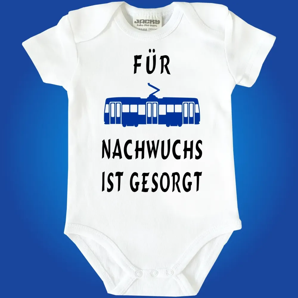 Baby‑Body mit wählbarer Tram‑Farbe und Spruch