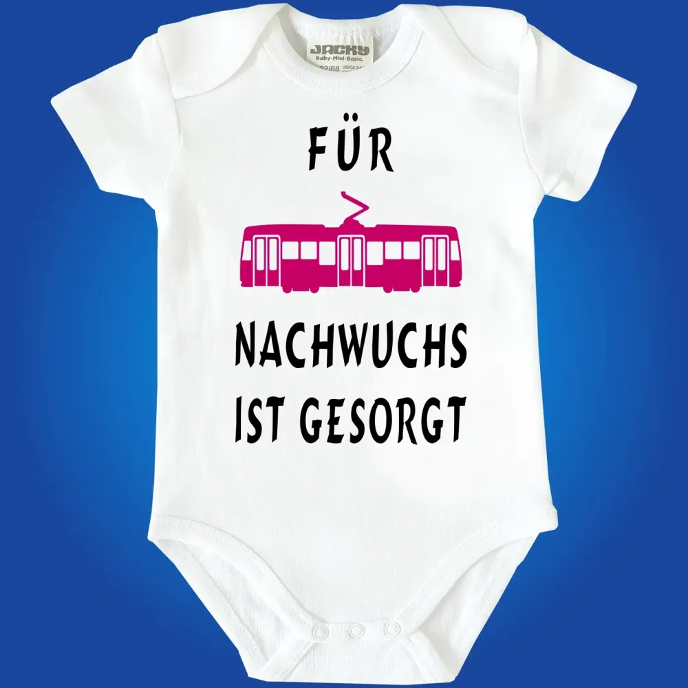 Babybody mit Straßenbahn Illustration und Nachwuchs Spruch