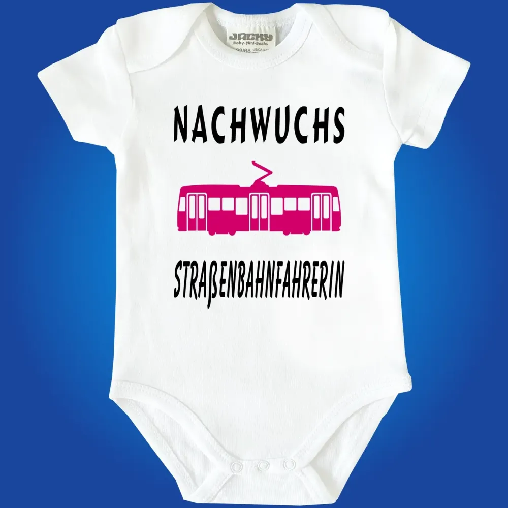 Baby‑Body mit humorvollem Nachwuchs Straßenbahnfahrer Motiv