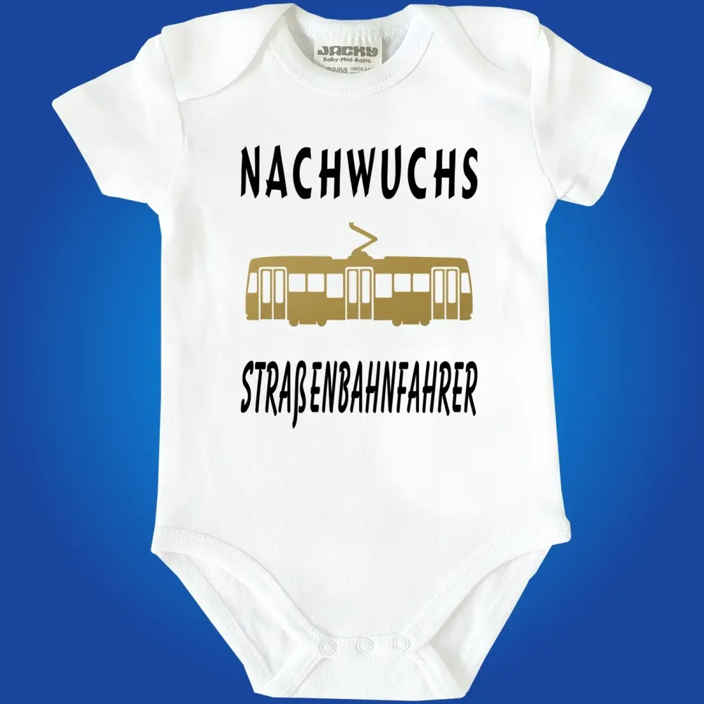 Baby‑Body mit witzigem Tram‑Motiv und Text