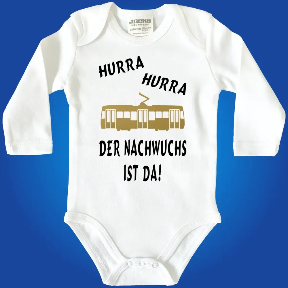 Preview: Baby‑Body Nachwuchs Straßenbahnfahrerin mit bunter Tram‑Grafik