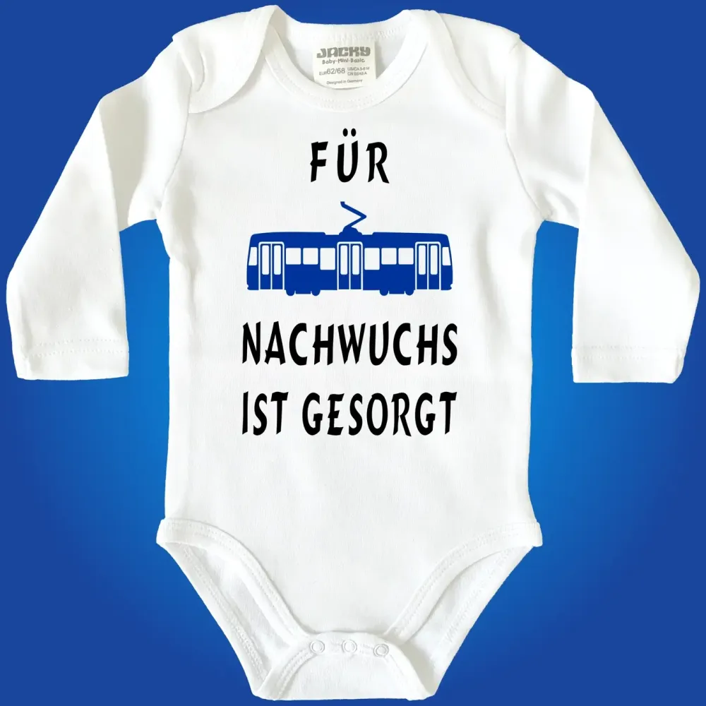 Baby‑Body mit wählbarer Tram‑Farbe und Spruch