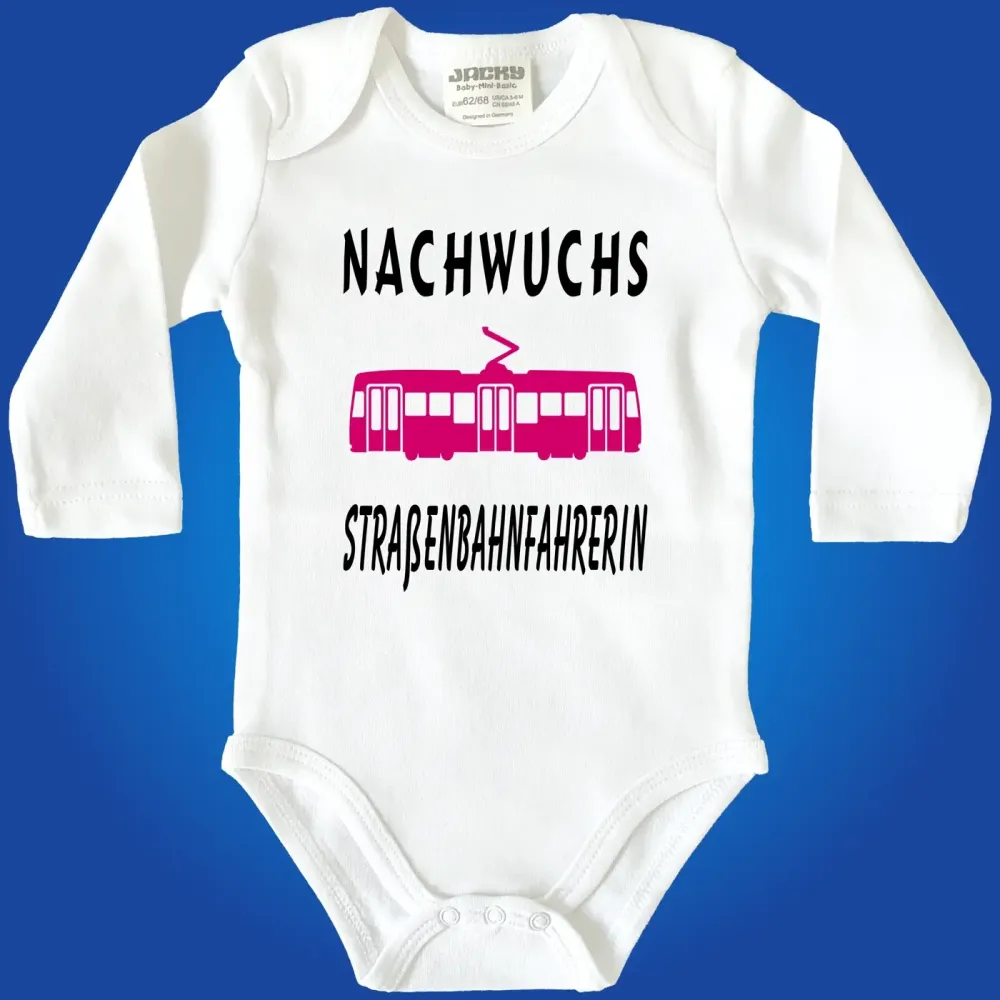 Baby‑Body mit humorvollem Nachwuchs Straßenbahnfahrer Motiv