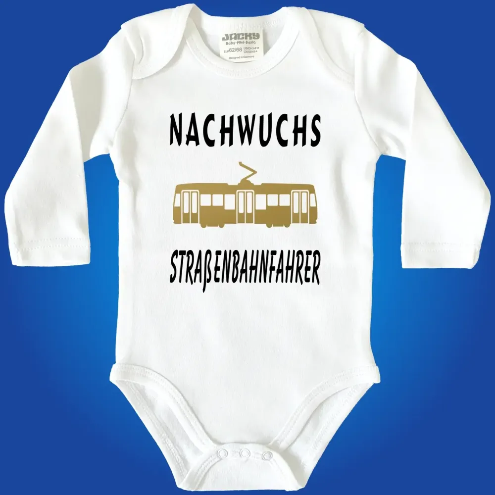 Baby‑Body mit witzigem Tram‑Motiv und Text