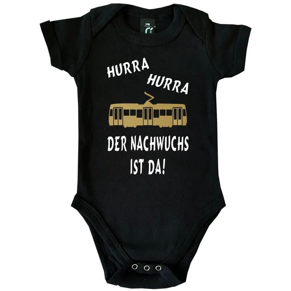 Baby‑Body mit wählbarer Tram‑Farbe und Spruch