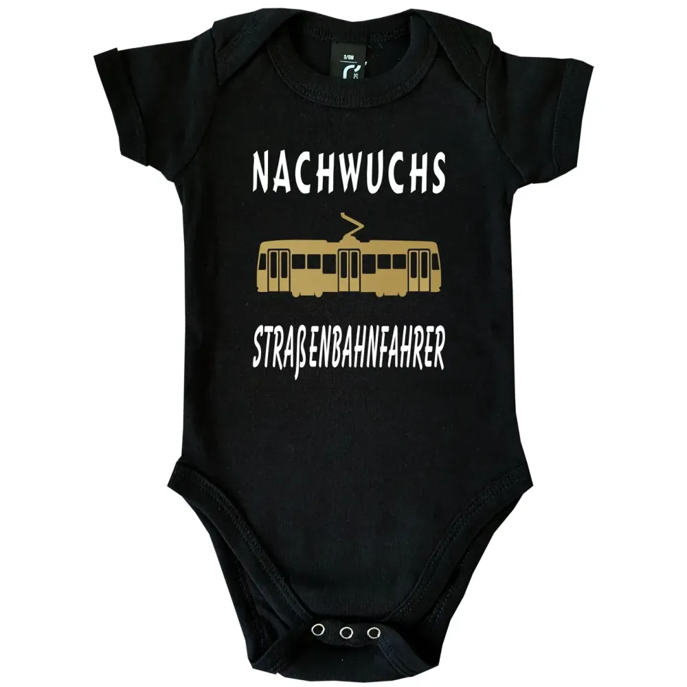 Babybody mit Straßenbahn Illustration und Nachwuchs Spruch
