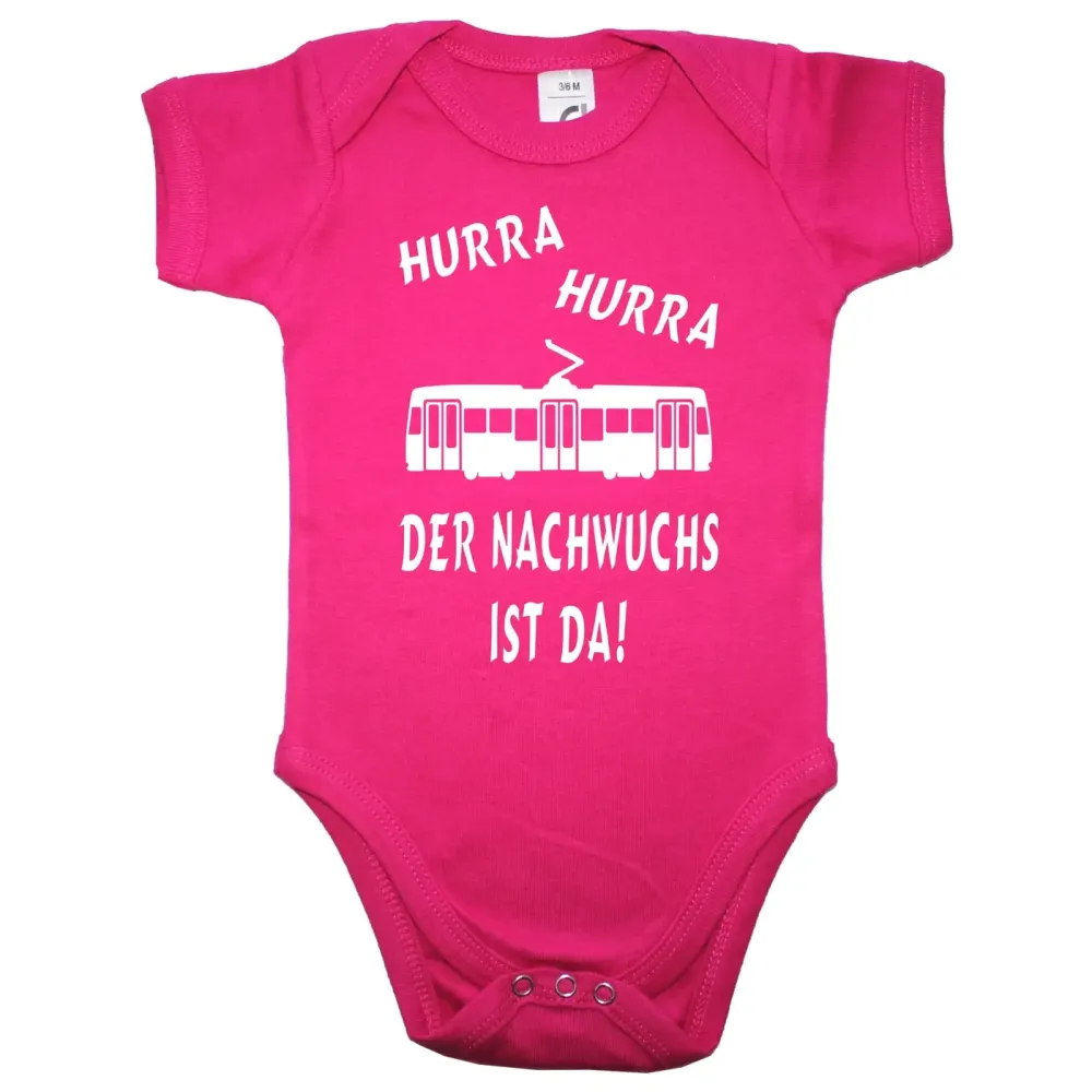 Baby‑Body mit süßer Straßenbahn Illustration für Babys