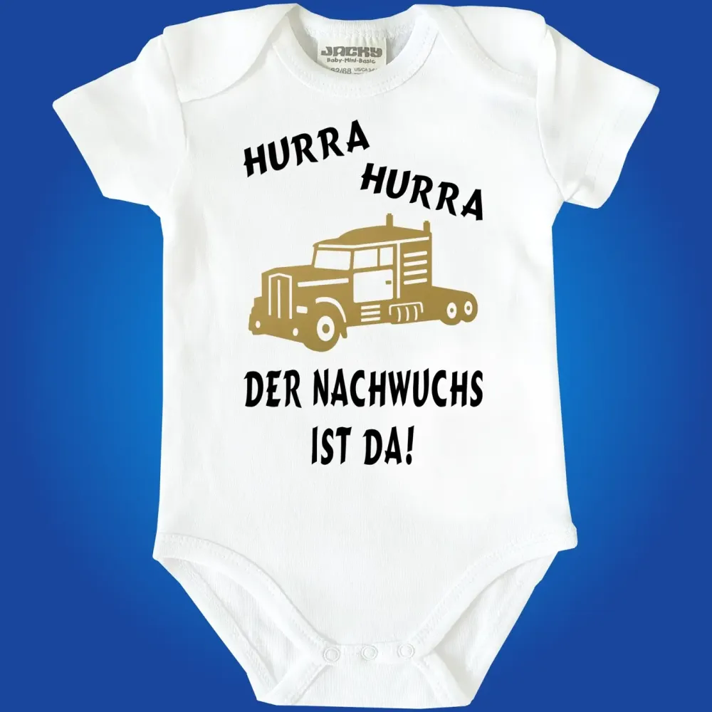 Baby‑Body „Hurra der Nachwuchs ist da“ mit LKW Motiv