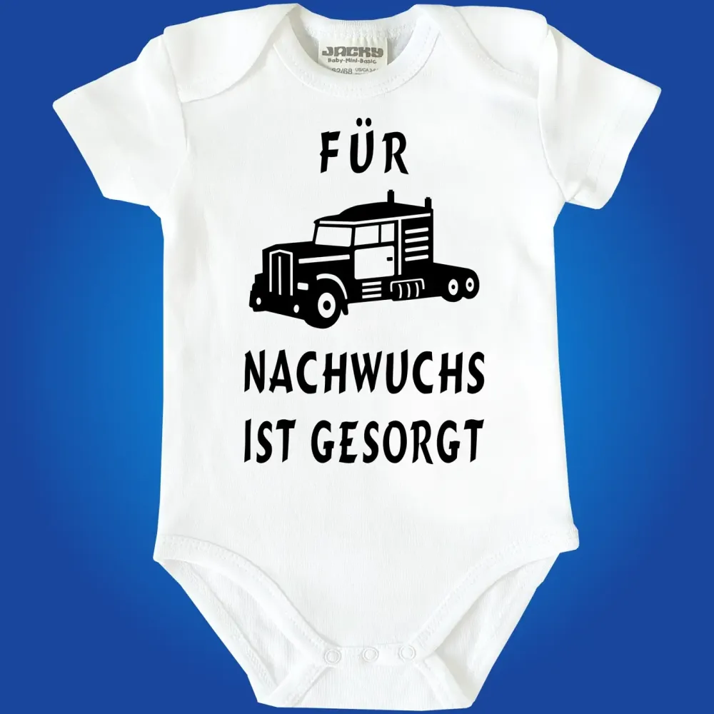 Babybody „Für Nachwuchs ist gesorgt“ mit Truck‑Grafik